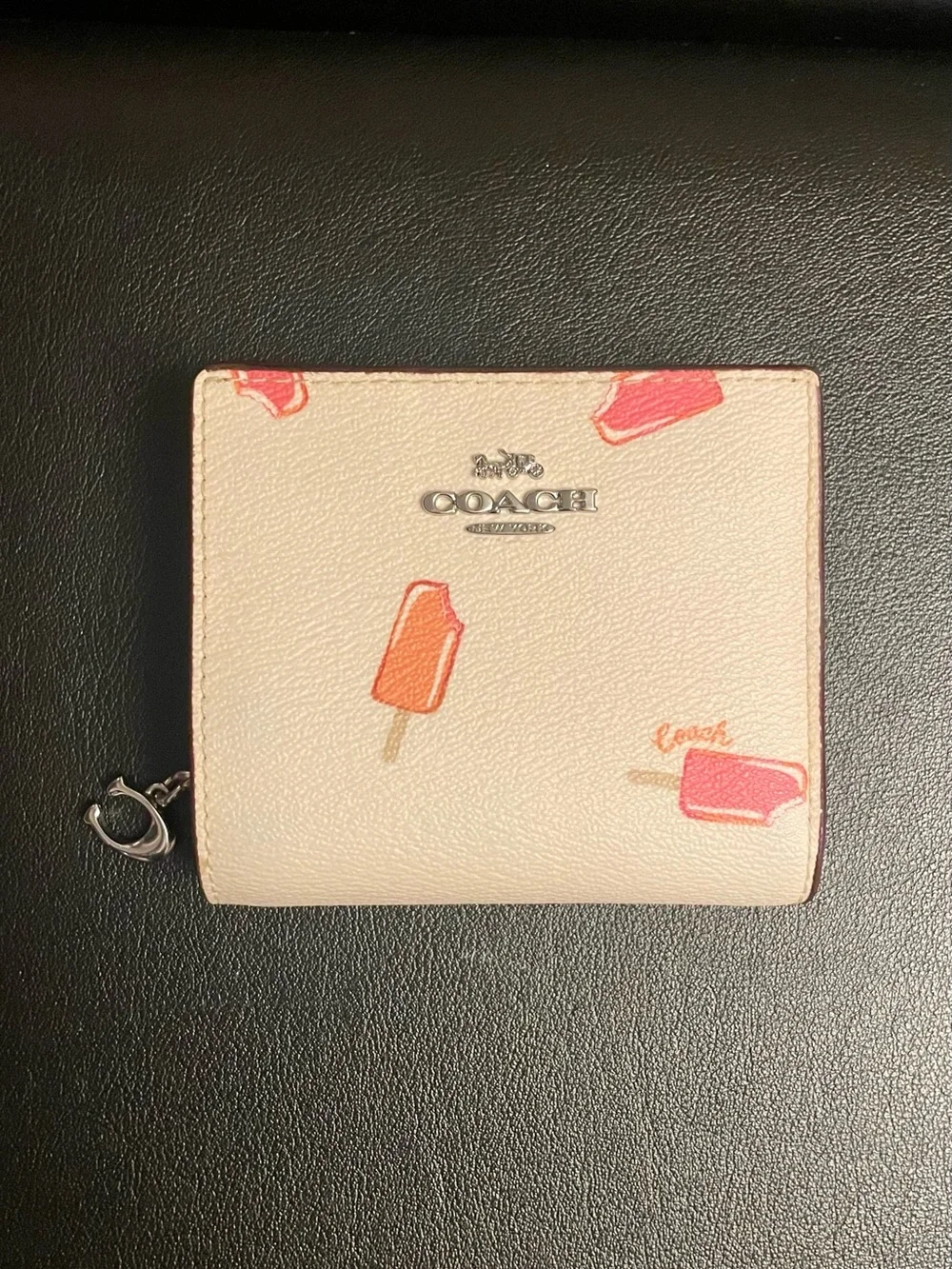 Coach Pink Popsicle Print Cream Leather Small Snap Wallet